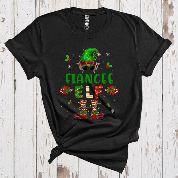 MacnyStore - Fiancee Elf Funny Christmas Lights Sunglasses Elf Costume Matching Couples.png T-Shirt