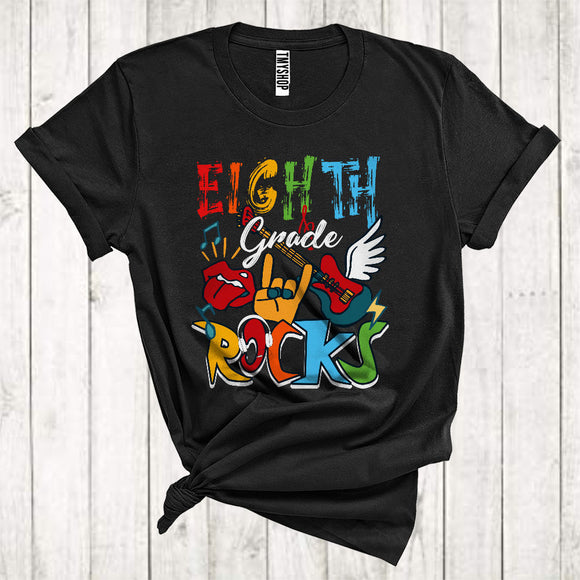 MacnyStore - First Day Of School Eighth Grade Rocks Cool Electric Guitar Music Lover Kid Teacher Group T-Shirt