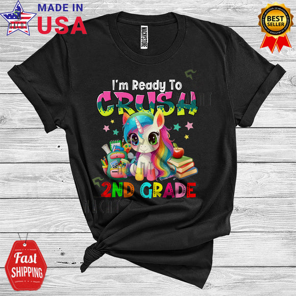 MacnyStore - First Day Of School I'm Ready To Crush 2nd Grade Cute Unicorn Lover Kids Back To School T-Shirt