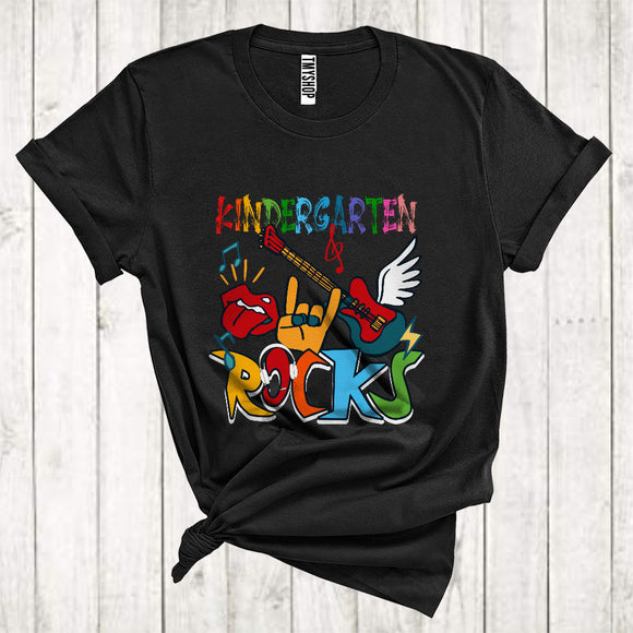 MacnyStore - First Day Of School Kindergarten Rocks Cool Electric Guitar Music Lover Kid Teacher Group T-Shirt