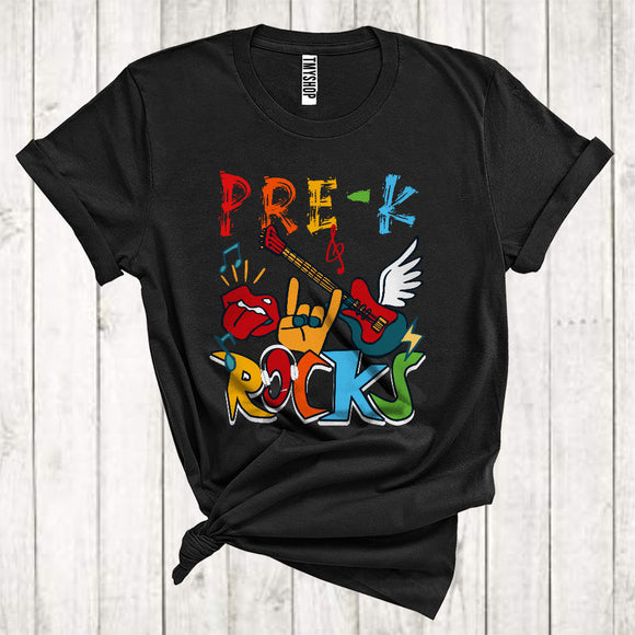 MacnyStore - First Day Of School Pre-K Rocks Cool Electric Guitar Music Lover Kid Teacher Group T-Shirt