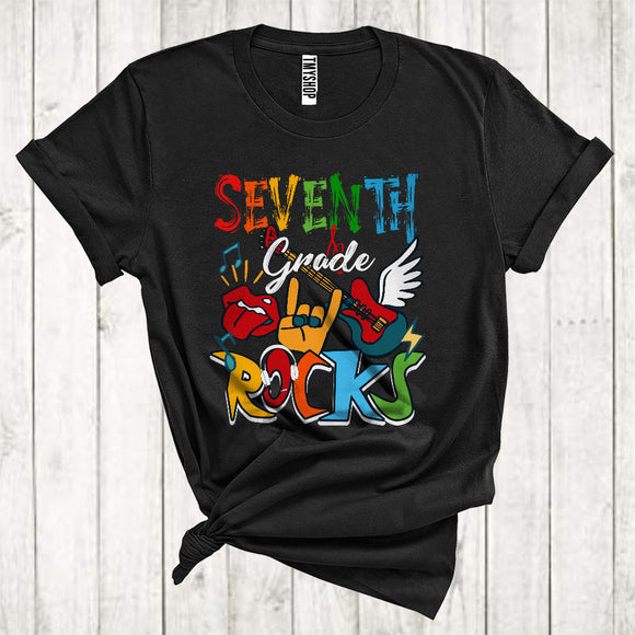 MacnyStore - First Day Of School Seventh Grade Rocks Cool Electric Guitar Music Lover Kid Teacher Group T-Shirt