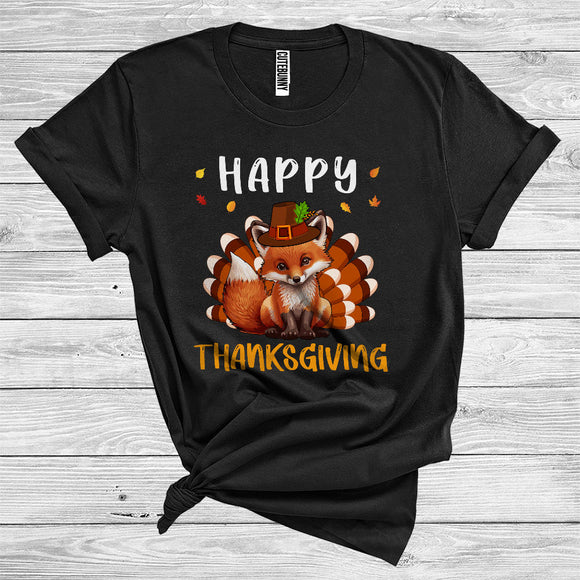 MacnyStore - Fox As Turkey Wearing Pilgrim Matching Turkey Hunting Wild Animal Happy Thanksgiving T-Shirt