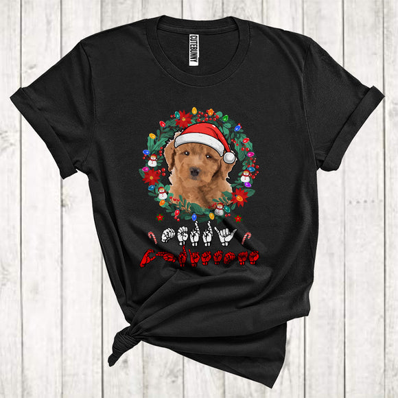 MacnyStore - Santa Doodle With Floral Circle Cool Christmas ASL Hand Sign Language Lover T-Shirt