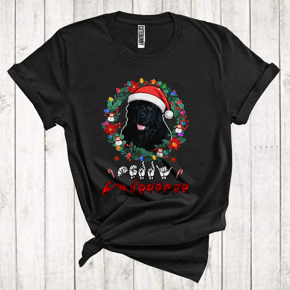 MacnyStore - Santa Newfoundland With Floral Circle Cool Christmas ASL Hand Sign Language Lover T-Shirt