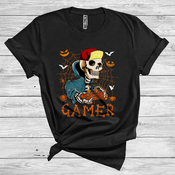 MacnyStore - Gamer Funny Skeleton Playing Game Controller Kids Halloween Costume T-Shirt