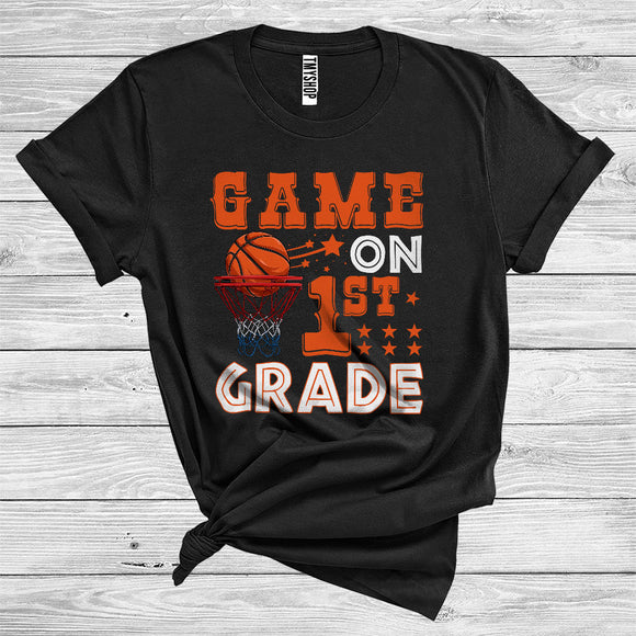 MacnyStore - Games On 1st Grade Funny Basketball Team First Day Of School Kid Sports Lover Back To School T-Shirt