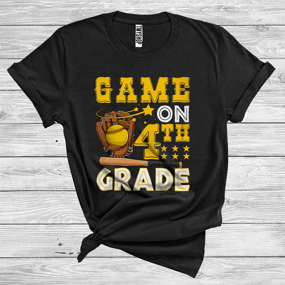 MacnyStore - Games On 4th Grade Funny Softball Team First Day Of School Kids Sports Lover Back To School T-Shirt