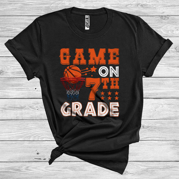 MacnyStore - Games On 7th Grade Funny Basketball Team First Day Of School Sports Lover Back To School T-Shirt
