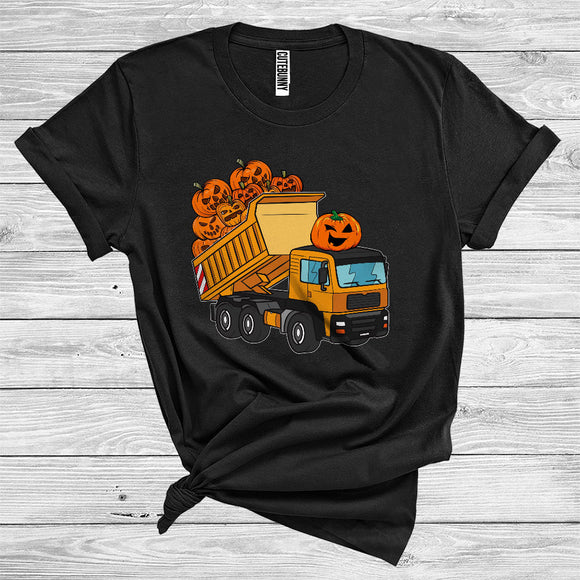 MacnyStore - Garbage Truck Dumping Carved Pumpkin Funny Halloween Costume Kids Truck Lover T-Shirt