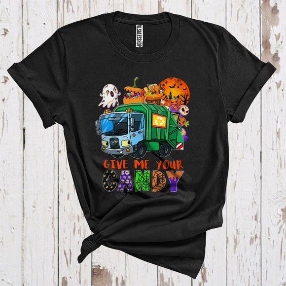 MacnyStore - Give Me Your Candy Funny Halloween Trick Or Treat Garbage Truck Carry Pumpkin Candy Kids T-Shirt