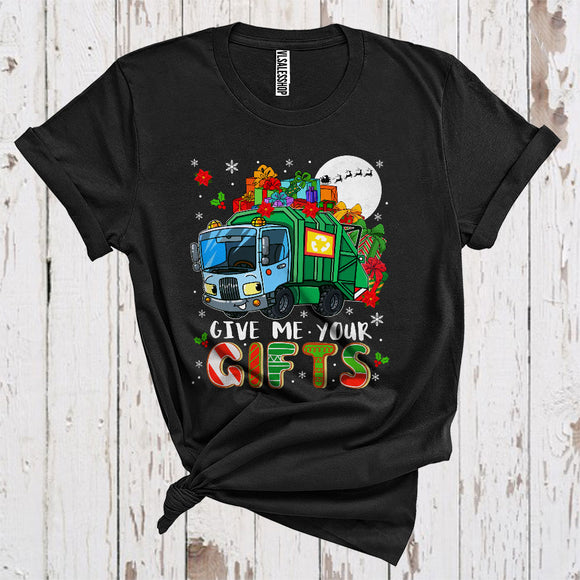 MacnyStore - Give Me Your Gifts Cute Christmas Garbage Truck Carry Xmas Boxes Kids T-Shirt