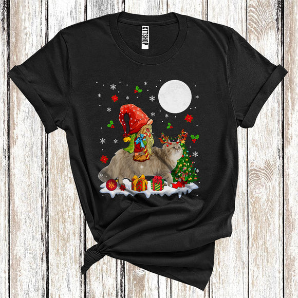 MacnyStore - Gnome Riding Reindeer British Longhair Cat Cute Christmas Tree Lights Cat Owner Lover T-Shirt