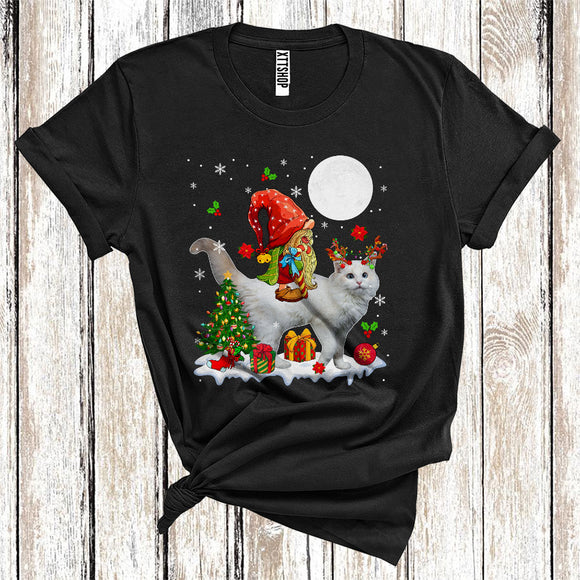 MacnyStore - Gnome Riding Reindeer Ragdoll Cat Cute Christmas Tree Lights Cat Owner Lover T-Shirt