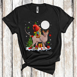 MacnyStore - Gnome Riding Reindeer Sphynx Cat Cute Christmas Tree Lights Cat Owner Lover T-Shirt