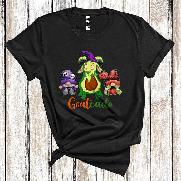 MacnyStore - Goatcado Funny Halloween Costume Witch Goat Avocado With Gnome Vegan Farm Animal Lover T-Shirt