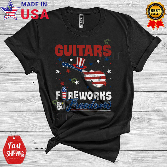 MacnyStore - Guitars Fireworks And Freedom Patriotic 4th Of July Proud American Flag Musical Instruments T-Shirt
