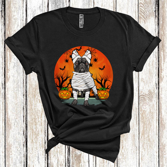 MacnyStore - Halloween Bulldog Mummy Funny Scary Moon Carved Pumpkin Animal Owner T-Shirt