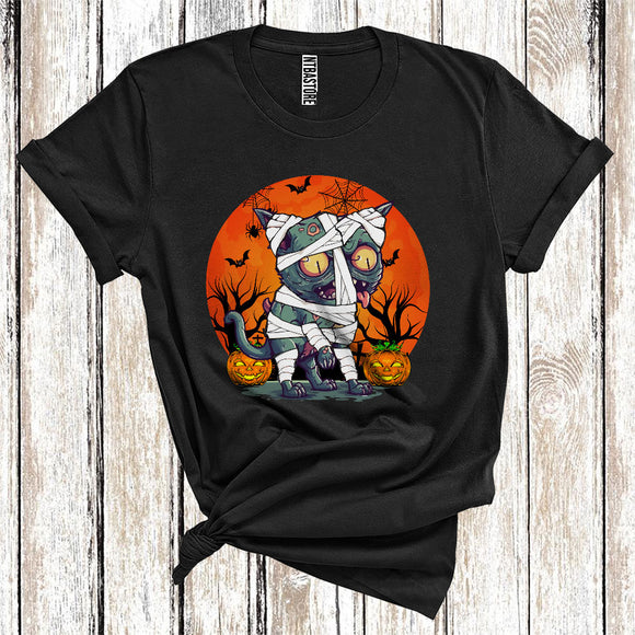 MacnyStore - Halloween Cat Mummy Funny Scary Moon Carved Pumpkin Animal Owner T-Shirt