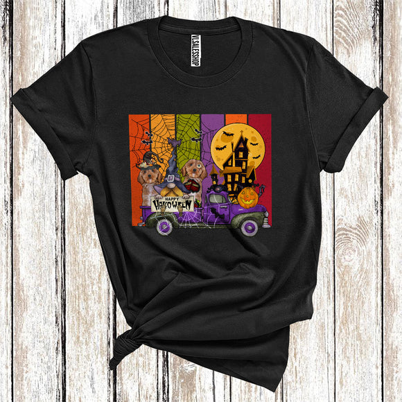 MacnyStore - Halloween Cockapoo Witch On Pickup Truck With Gnome Cute Animal Lover T-Shirt