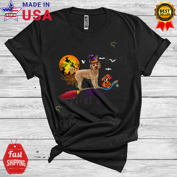 MacnyStore - Halloween Cockapoo Witch's Broom Funny Animal Lover Pumpkin Broomstick T-Shirt