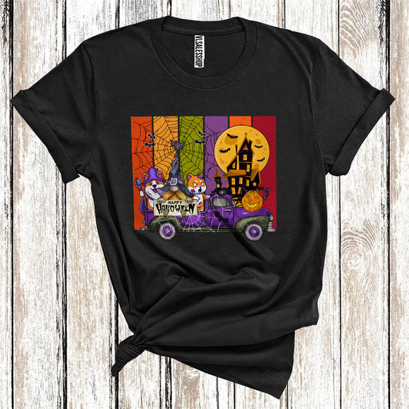 MacnyStore - Halloween Corgi Witch On Pickup Truck With Gnome Cute Animal Lover T-Shirt