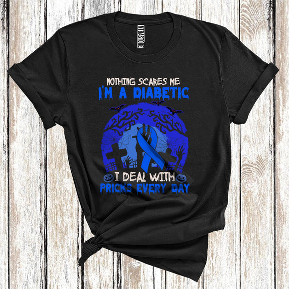 MacnyStore - Halloween Costume Diabetes Awareness Nothing Scares Me I'm A Diabetic Cool Blue Ribbon T-Shirt
