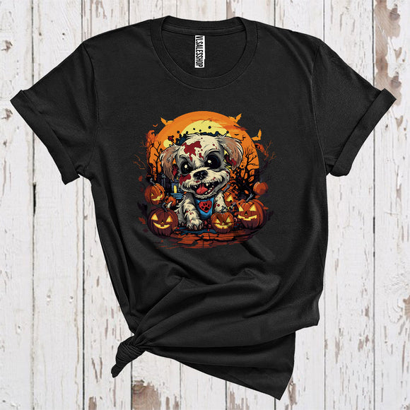 MacnyStore - Halloween Costume Horror Puppy With Carved Pumpkins Cool Scary Moon T-Shirt