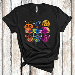 MacnyStore - Halloween Costume Three Skulls Witch Funny Carved Pumpkin Scary Moon T-Shirt