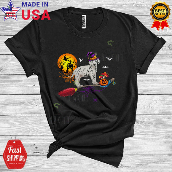 MacnyStore - Halloween Dalmatian Witch's Broom Funny Animal Lover Pumpkin Broomstick T-Shirt