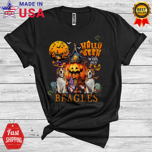 MacnyStore - Halloween With My Beagle Witch Gnome Cute Scary Moon Castle Pumpkin Lover T-Shirt