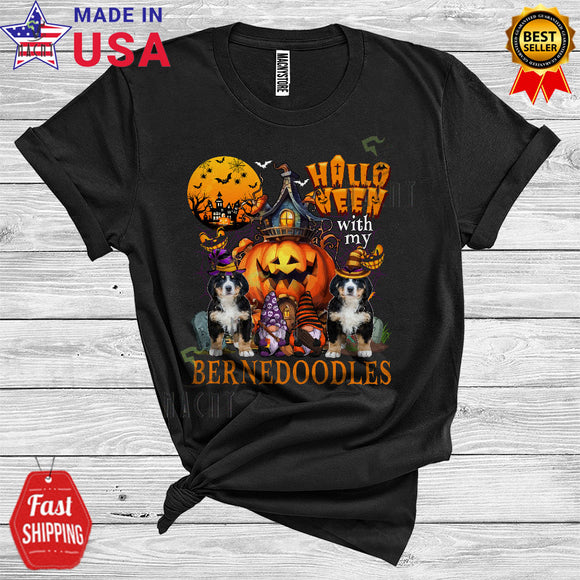 MacnyStore - Halloween With My Bernedoodle Witch Gnome Cute Scary Moon Castle Pumpkin Lover T-Shirt