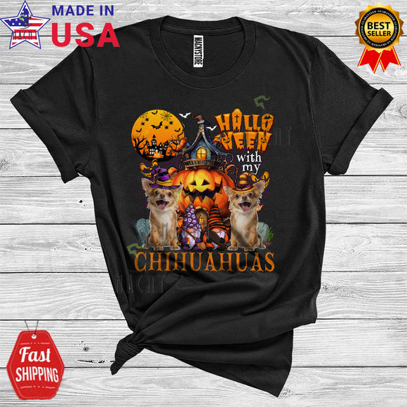 MacnyStore - Halloween With My Chihuahua Witch Gnome Cute Scary Moon Castle Pumpkin Lover T-Shirt