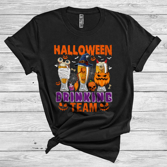 MacnyStore - Halloween Drinking Team Funny Three Mummy Witch Devil Pumpkin Beer Glasses Matching Group T-Shirt