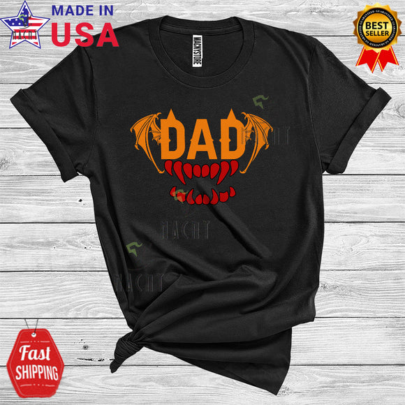 MacnyStore - Halloween Family Dadcula Cool Halloween Daddy Dracula Teeth Bat Wing Family Group T-Shirt