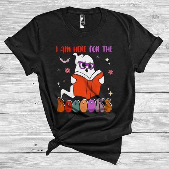MacnyStore - Halloween I Am Here For The Booooks Funny Books Reading Lover Librarian Teacher Boo Ghost T-Shirt