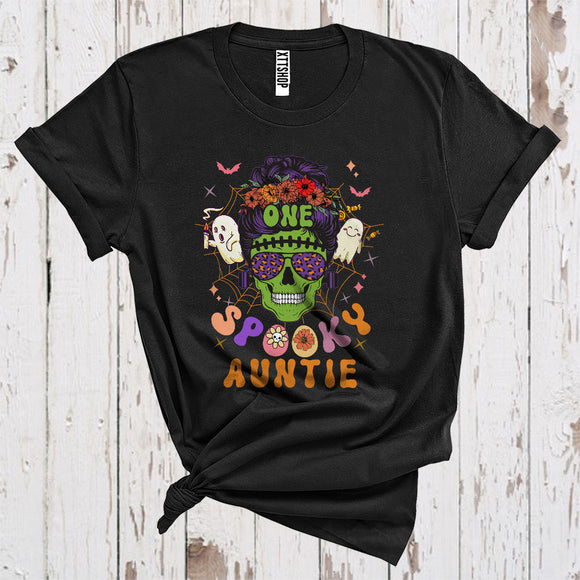 MacnyStore - Halloween One Spooky Auntie Cool Sunglasses Skull Floral Headband Ghost Boo Matching Family Group T-Shirt