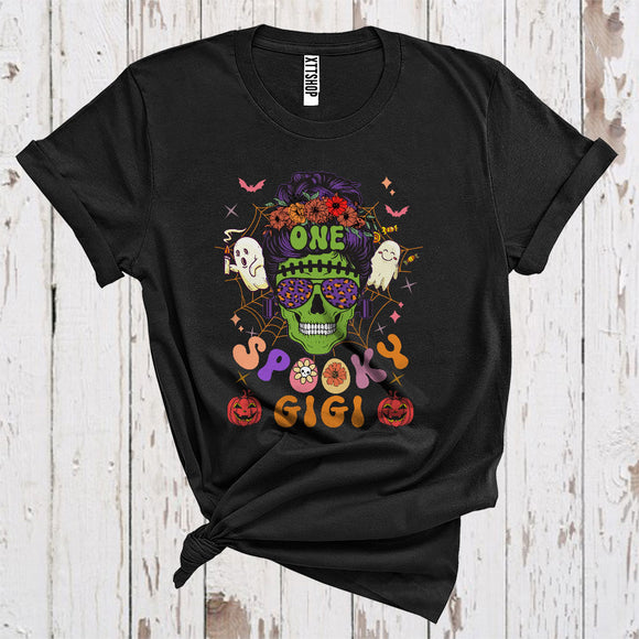MacnyStore - Halloween One Spooky Gigi Cool Sunglasses Skull Floral Headband Ghost Boo Matching Family Group T-Shirt