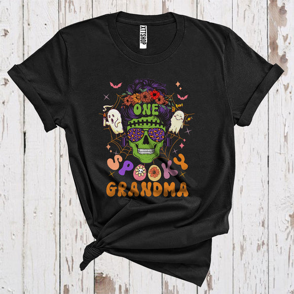 MacnyStore - Halloween One Spooky Grandma Cool Sunglasses Skull Floral Headband Ghost Boo Matching Family Group T-Shirt