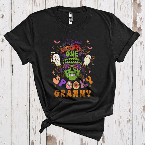 MacnyStore - Halloween One Spooky Granny Cool Sunglasses Skull Floral Headband Ghost Boo Matching Family Group T-Shirt