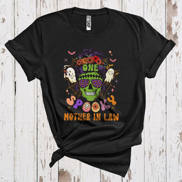 MacnyStore - Halloween One Spooky Mother In Law Cool Sunglasses Skull Floral Headband Ghost Boo Family Group T-Shirt
