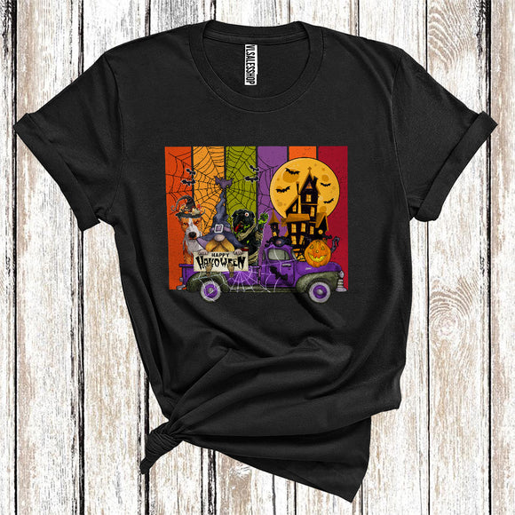 MacnyStore - Halloween Pit Bull Witch On Pickup Truck With Gnome Cute Animal Lover T-Shirt