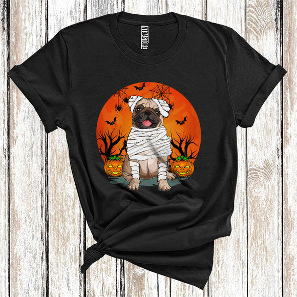 MacnyStore - Halloween Pug Mummy Funny Scary Moon Carved Pumpkin Animal Owner T-Shirt