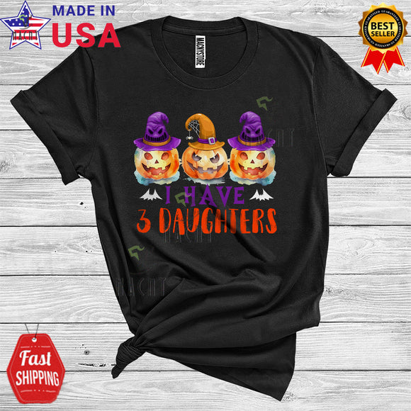 MacnyStore - Halloween Pumpkin I Have 3 Daughters Funny Witch Pumpkin Matching Family Group T-Shirt
