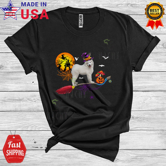 MacnyStore - Halloween Samoyed Witch's Broom Funny Animal Lover Pumpkin Broomstick T-Shirt