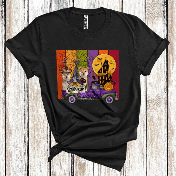 MacnyStore - Halloween Shiba Inu Witch On Pickup Truck With Gnome Cute Animal Lover T-Shirt