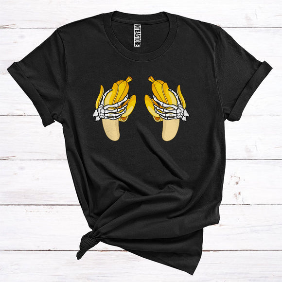 MacnyStore - Halloween Skeleton Hands Holding Banana Boobs Funny Fruit Vegan Lover T-Shirt