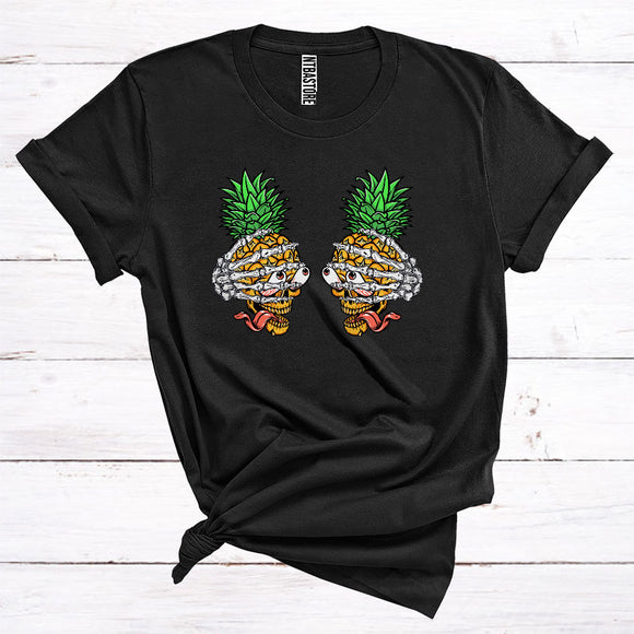 MacnyStore - Halloween Skeleton Hands Holding Horror Skull Pineapple Boobs Funny Fruit Vegan Lover T-Shirt