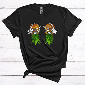 MacnyStore - Halloween Skeleton Hands Holding Pineapple Boobs Funny Fruit Vegan Lover T-Shirt