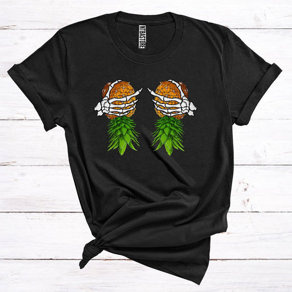 MacnyStore - Halloween Skeleton Hands Holding Pineapple Boobs Funny Fruit Vegan Lover T-Shirt
